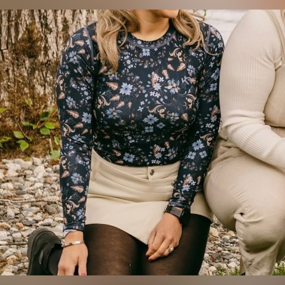 Kari Traa Floral Long Sleeve Top with Blue Accents